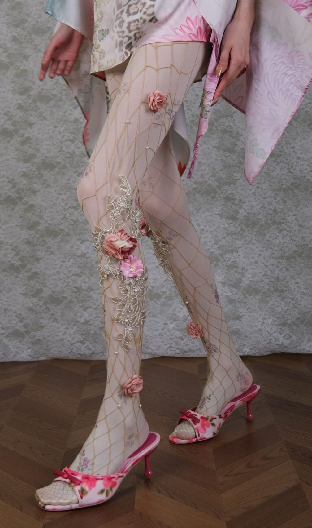Enchanting 3D Floral & Pearl Layering Tights Set for Women
