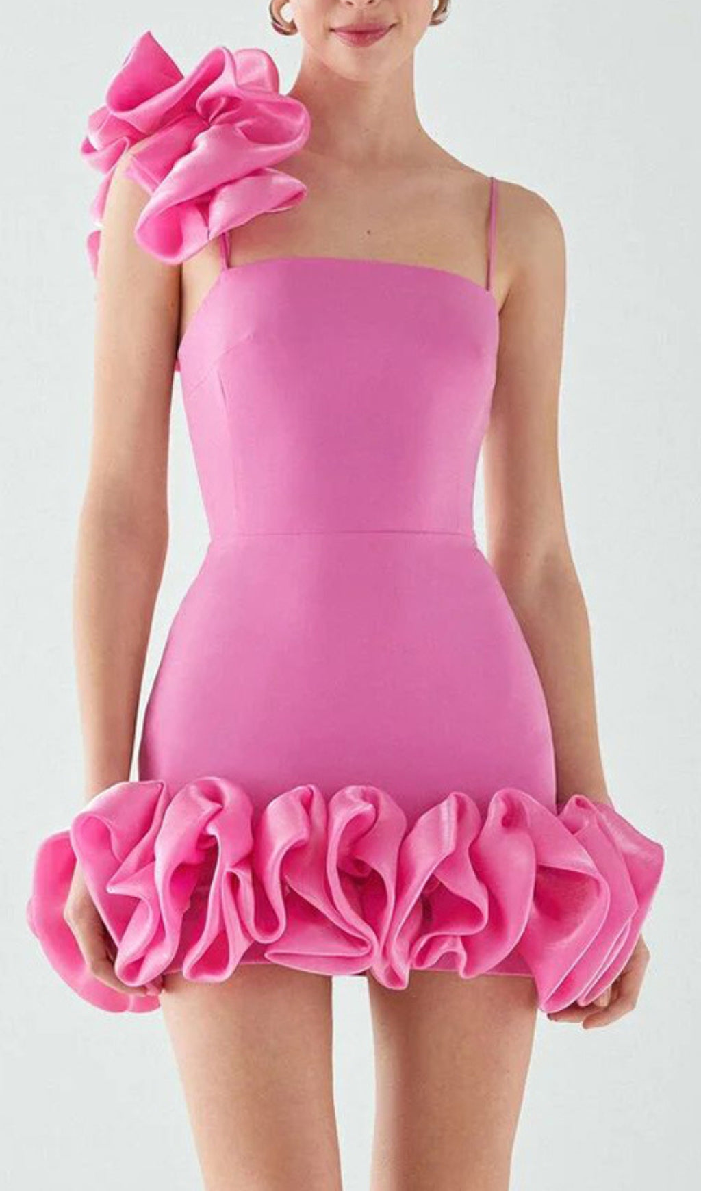 Bari Pink Ruffle Detail Mini Dress