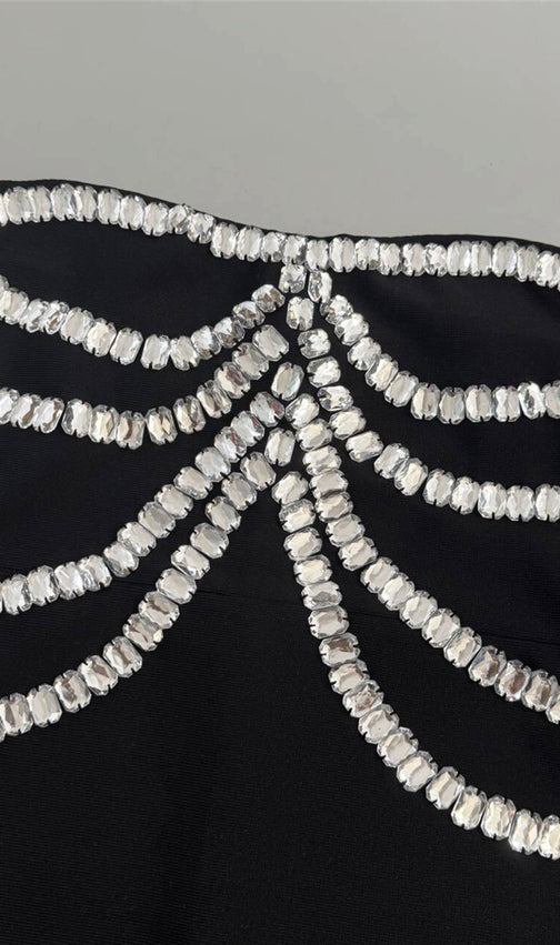 Gandhi Black Rhinestone Off-Shoulder Maxi Dress