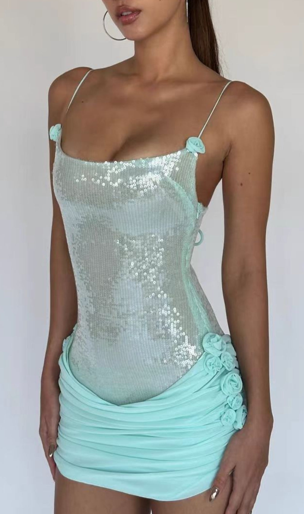 Eiffel Green Sequin Flower Mini Dress