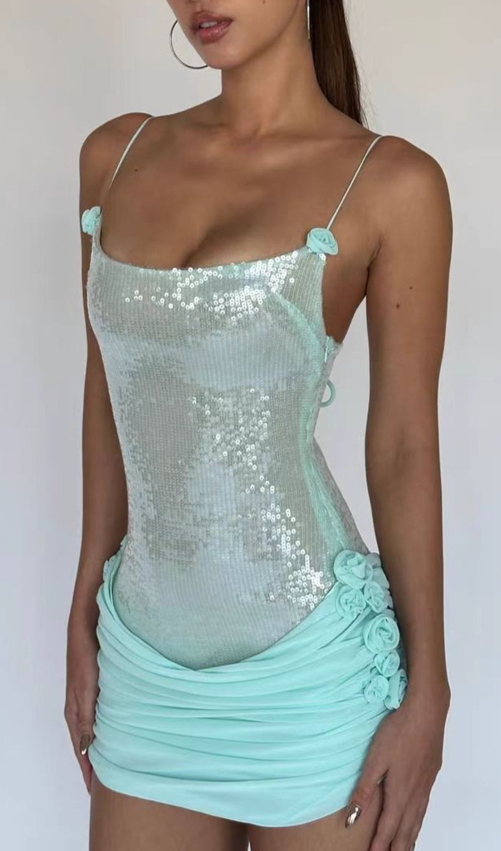 Eiffel Green Sequin Flower Mini Dress