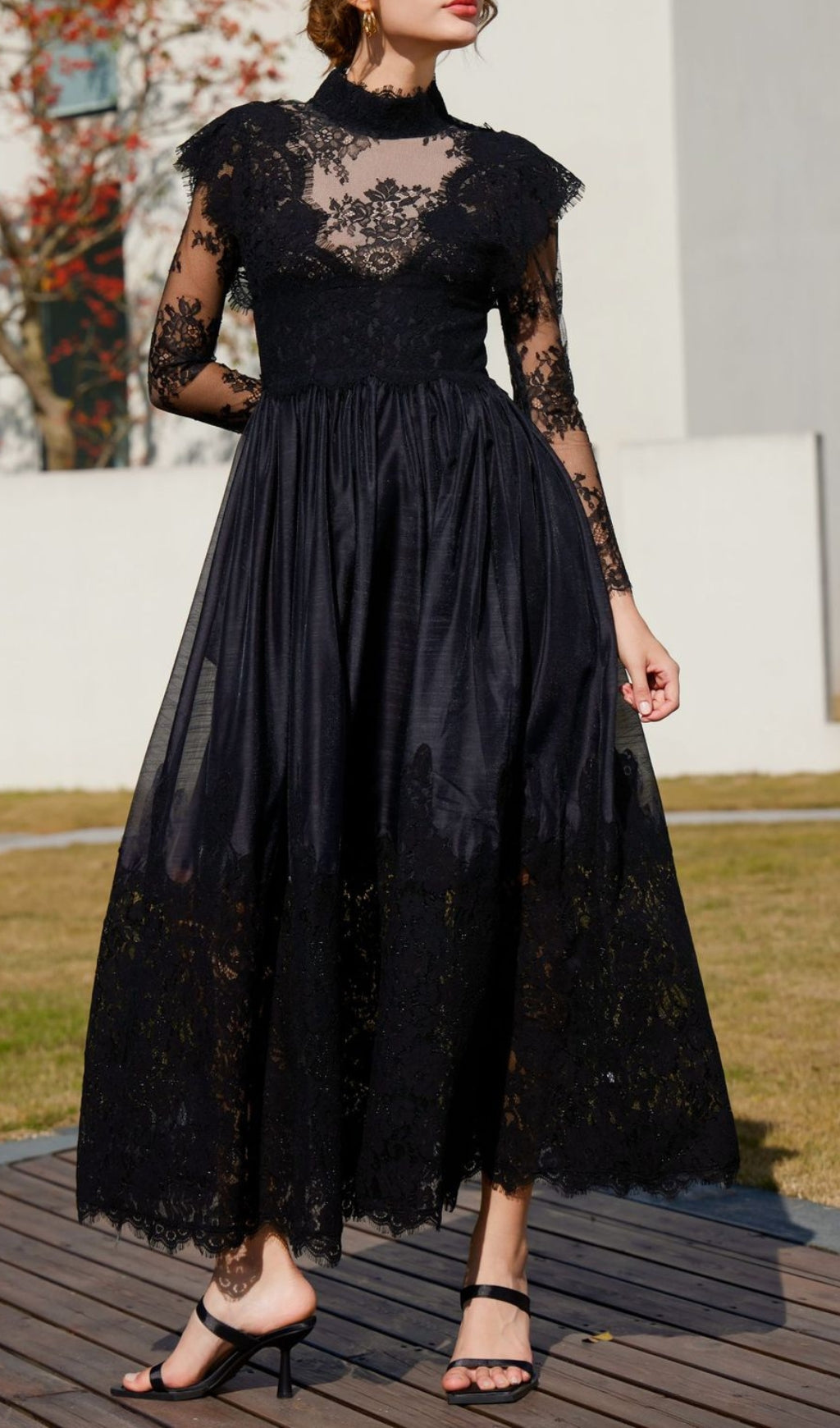 Bavo Black Lace Long Sleeve Maxi Dress