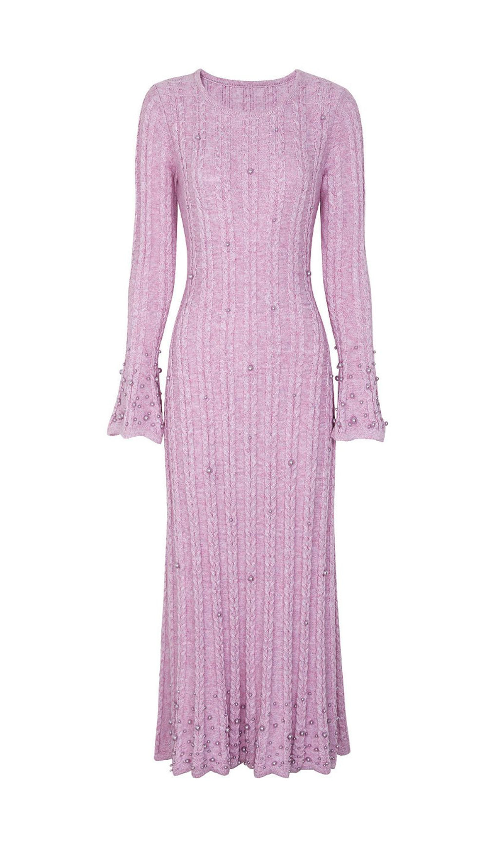 Jace Pearl Embellished Cable Knit Midi Dress - Elegant Lavender Chic