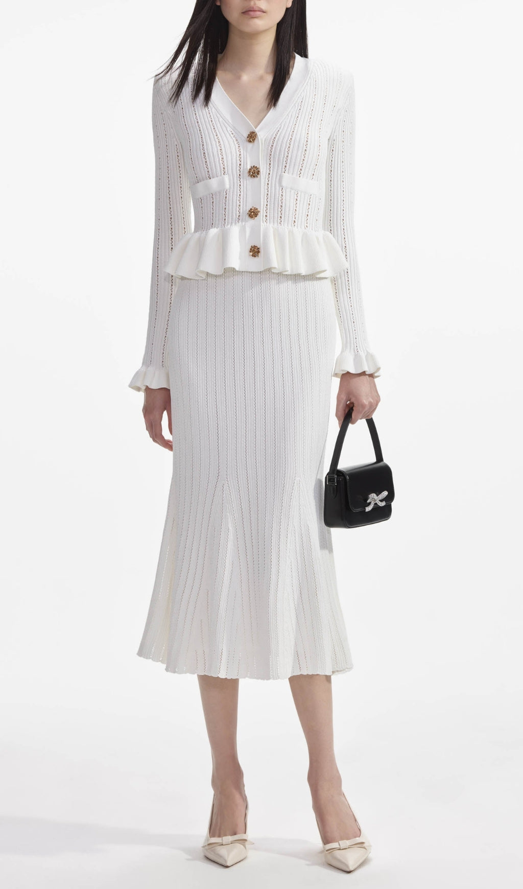 Cletus White Knit Long Sleeve Midi Dress