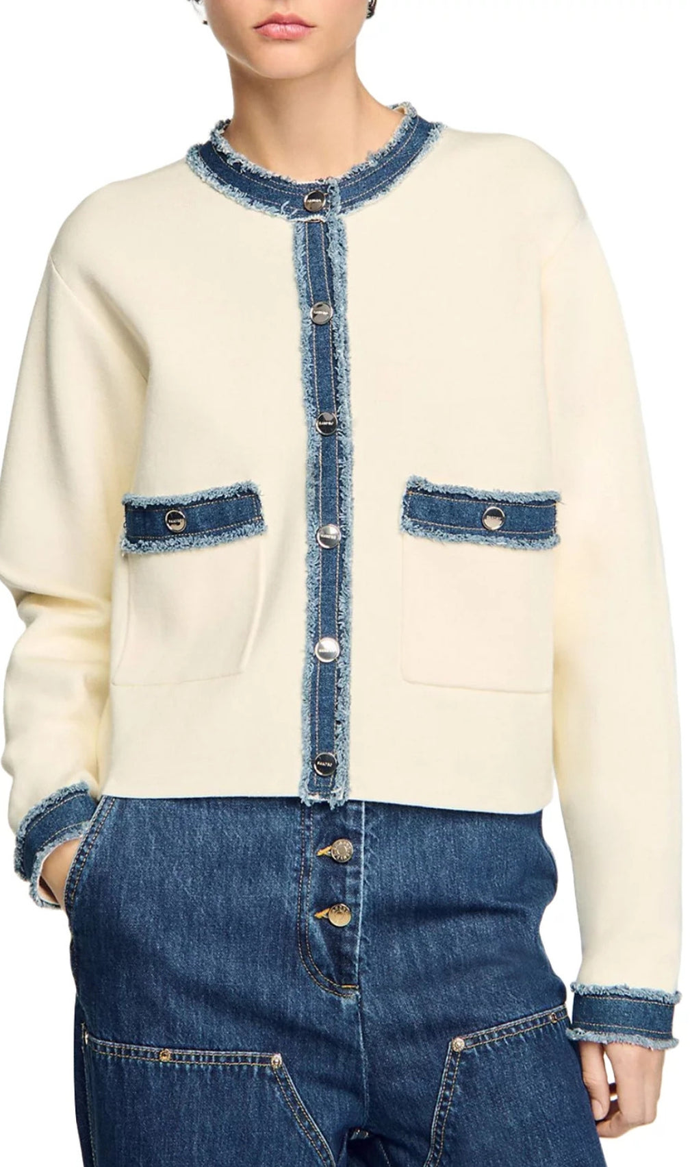 Cardigan With Denim Detail