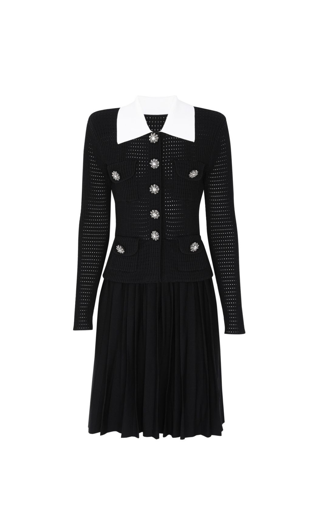 Kary Chic Rib-Knit Mini Dress - Long Sleeve, Contouring & Button Detail
