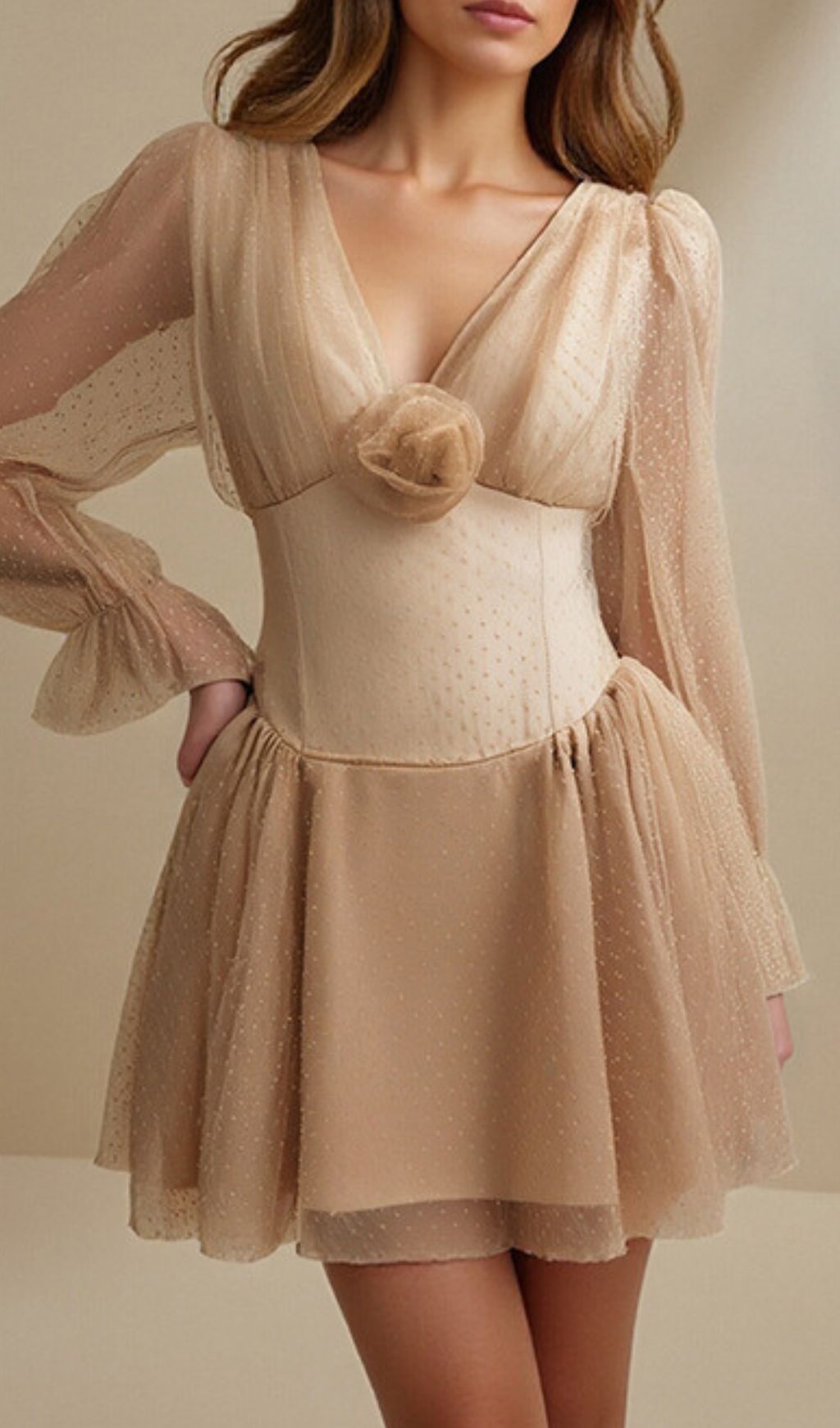 Honor 3D Flower Long Sleeve Mini Dress