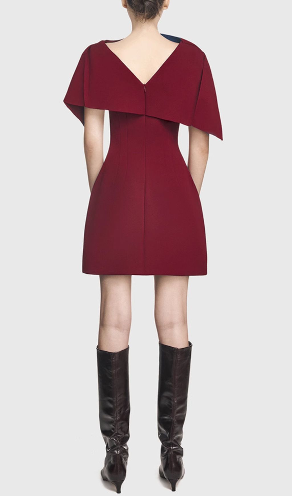 Gainell Wine Irregular Shoulder Mini Dress