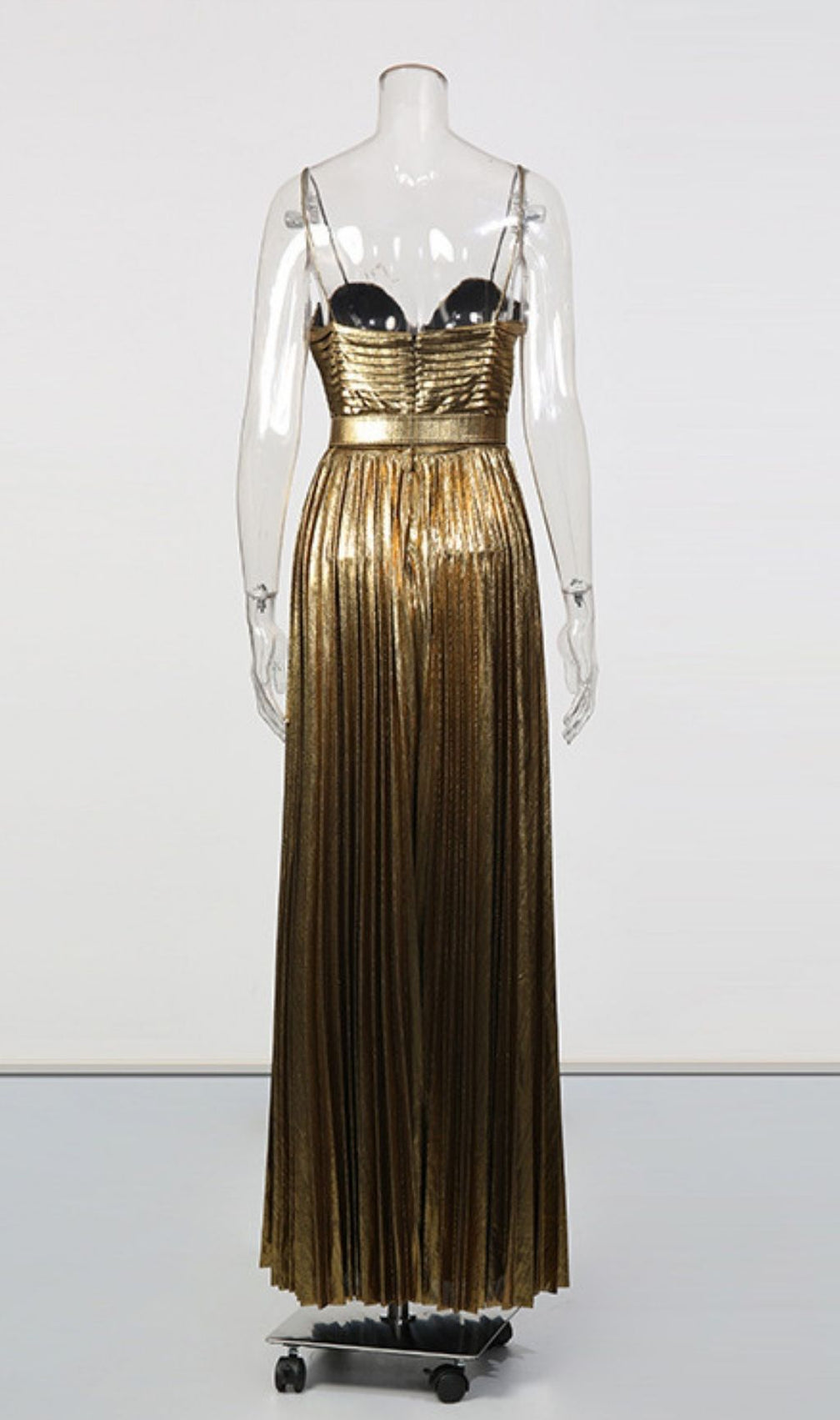 Kalyssa Goddess Gold Pleated Strappy Maxi Dress - Gala & Event Gown