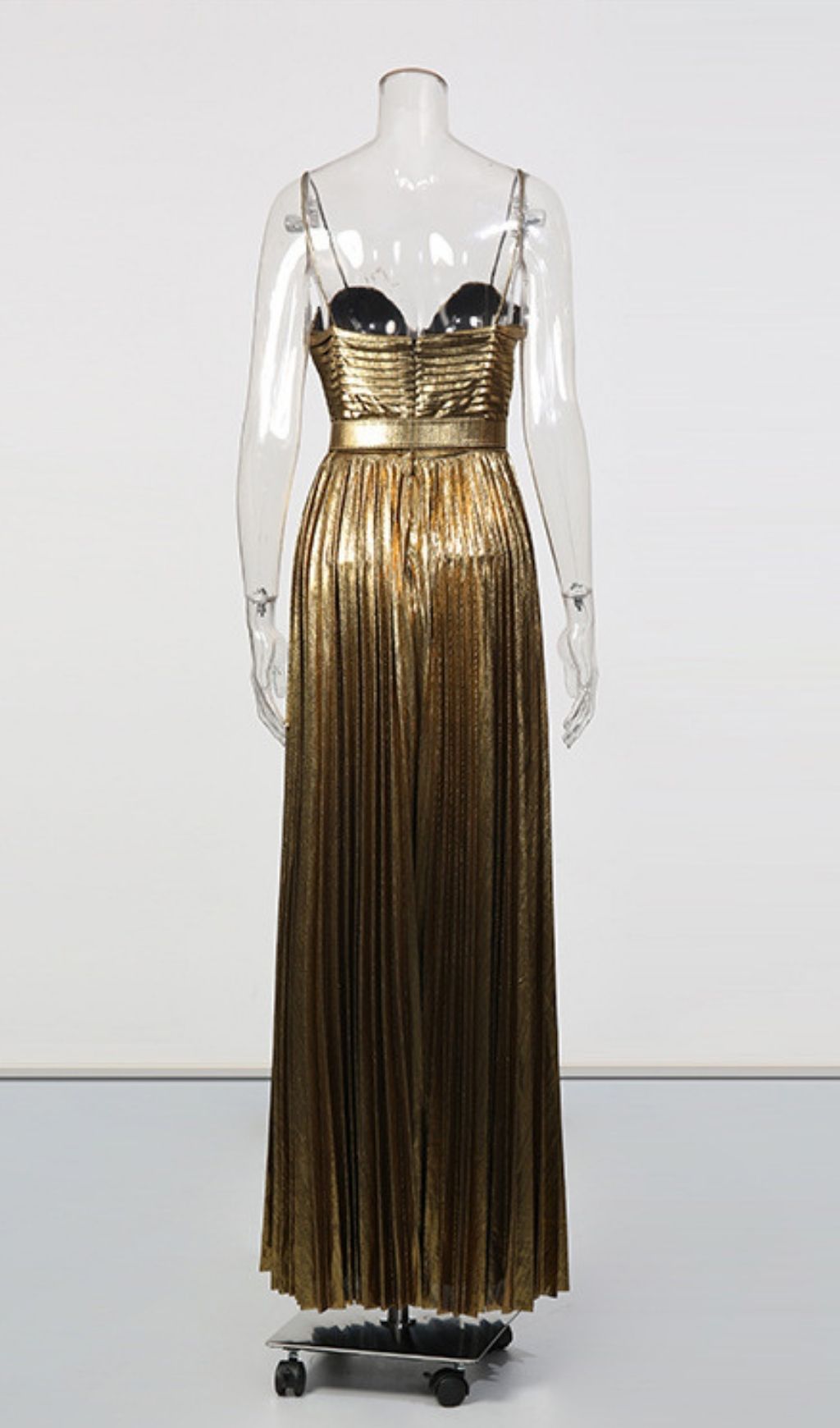 Kalyssa Goddess Gold Pleated Strappy Maxi Dress - Gala & Event Gown
