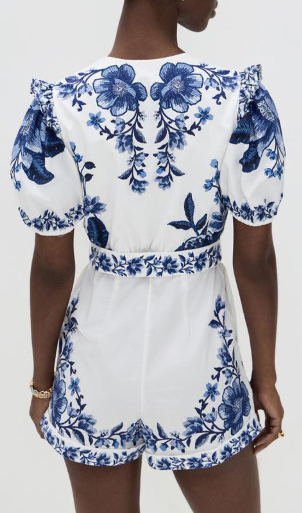 Gilda Blue Flower Printed V-Neck Romper
