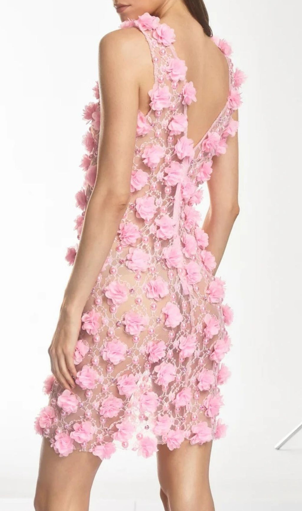 Dalal Sheer Floral Pearl Mini Dress - Romantic & Chic