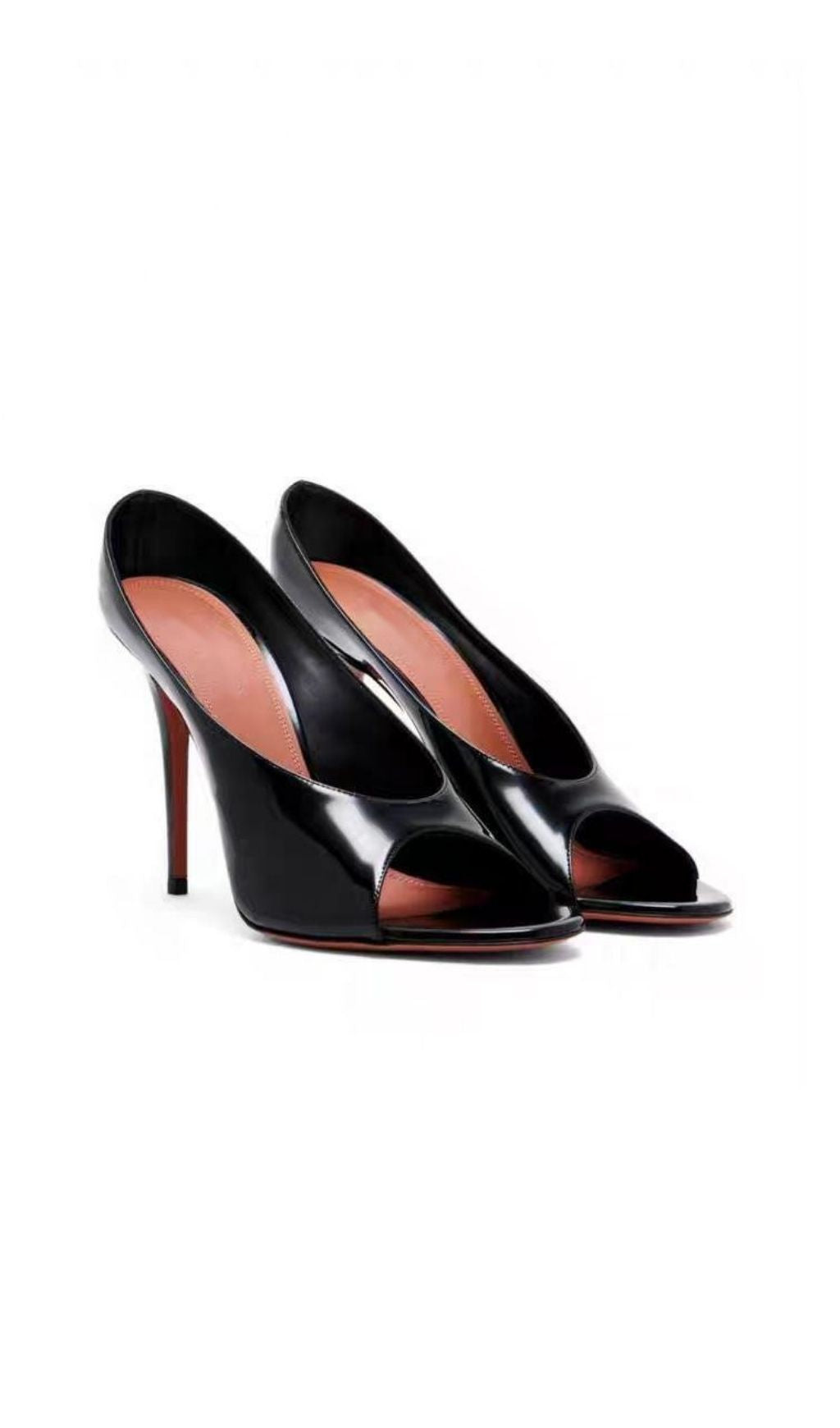 Katelin Patent Peep-Toe Stiletto Heels - Sculptural Elegance