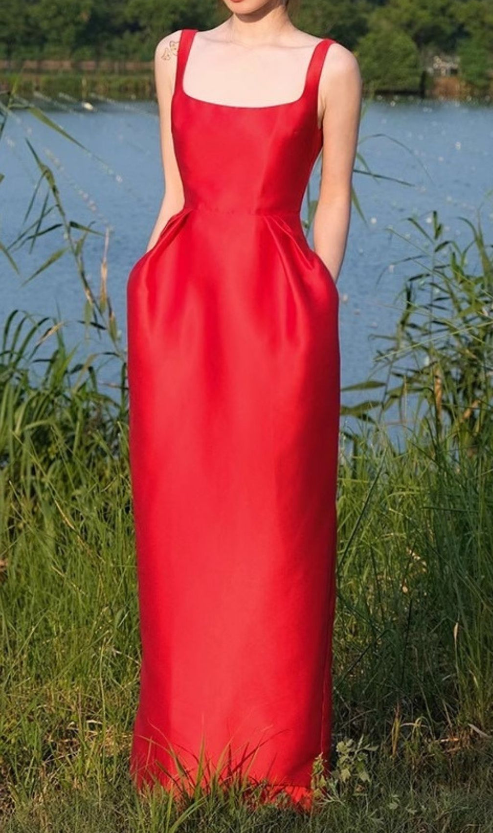 Kôhei Red Strappy Satin Maxi Dress