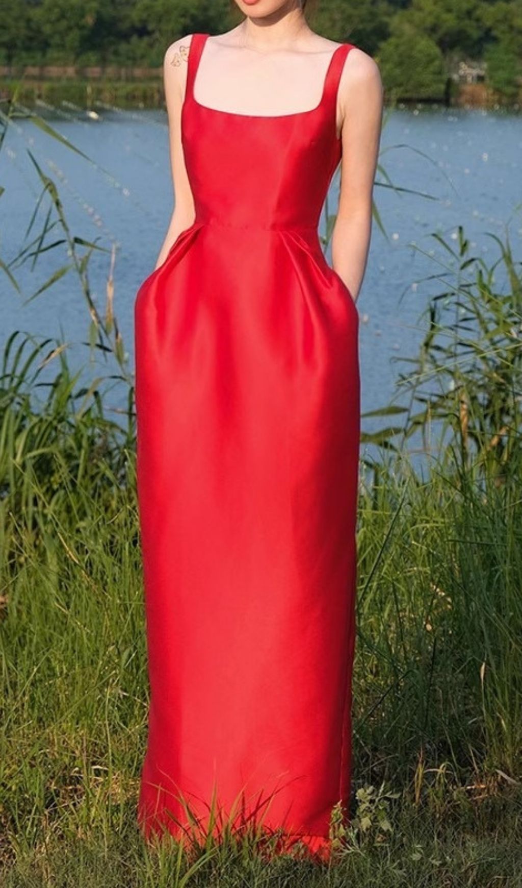 Kôhei Red Strappy Satin Maxi Dress