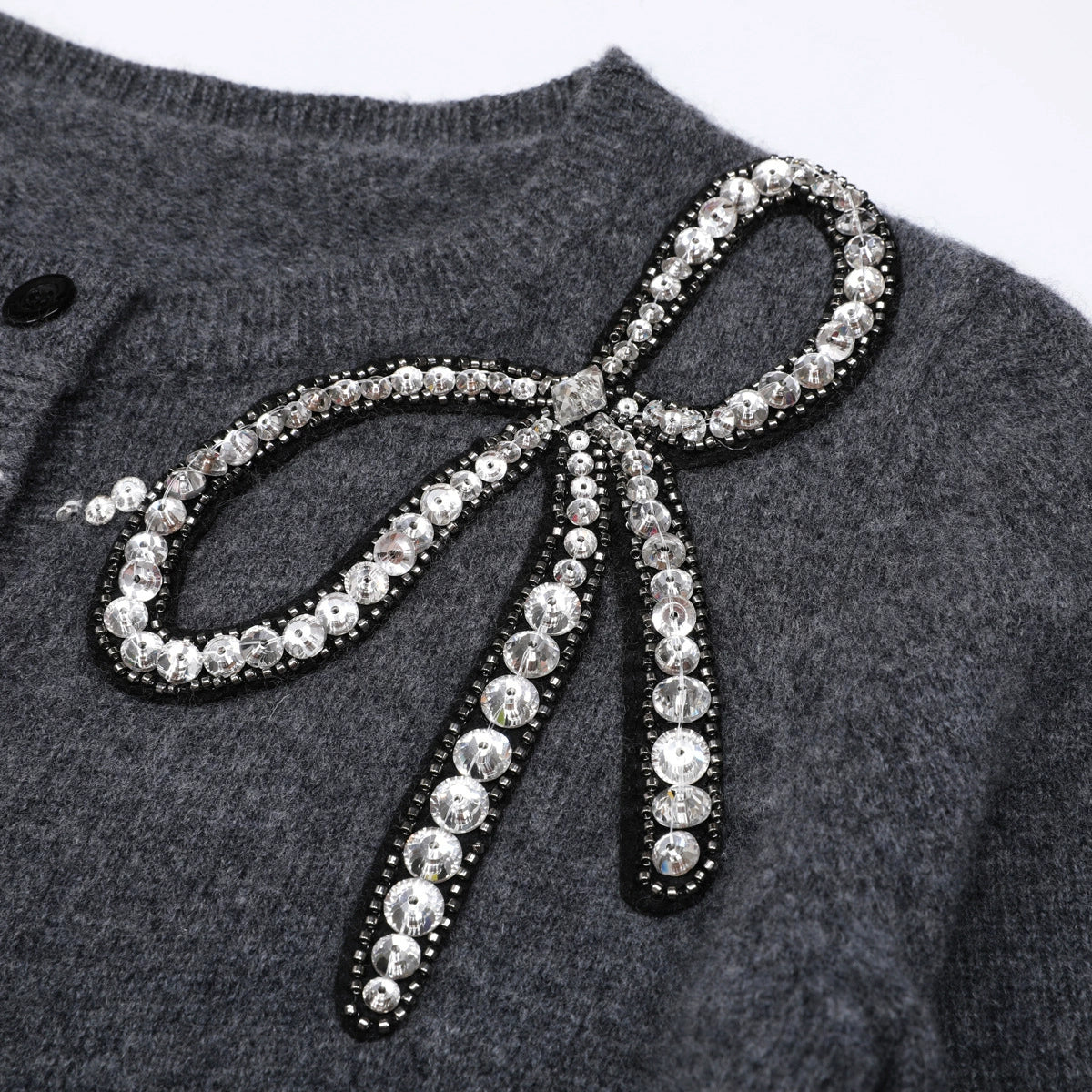 Jordana Embellished Knit Cardigan with Pearl & Crystal Bow