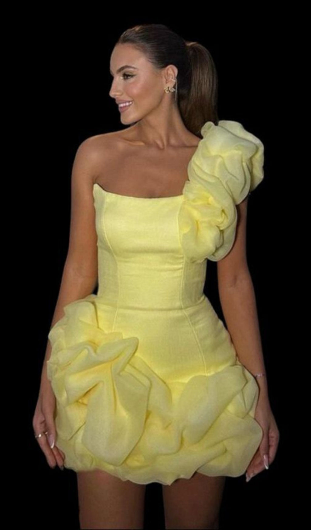 Drika Yellow One-Shoulder Mini Dress