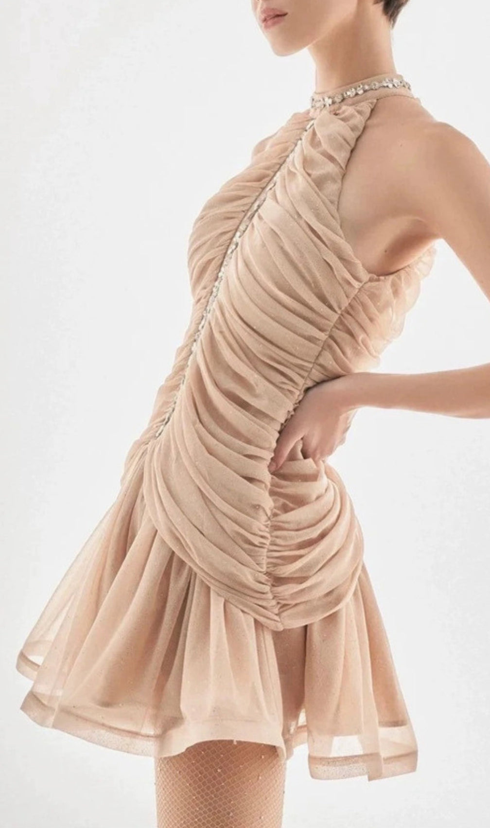 Amenae Embellished Ruched Mini Dress