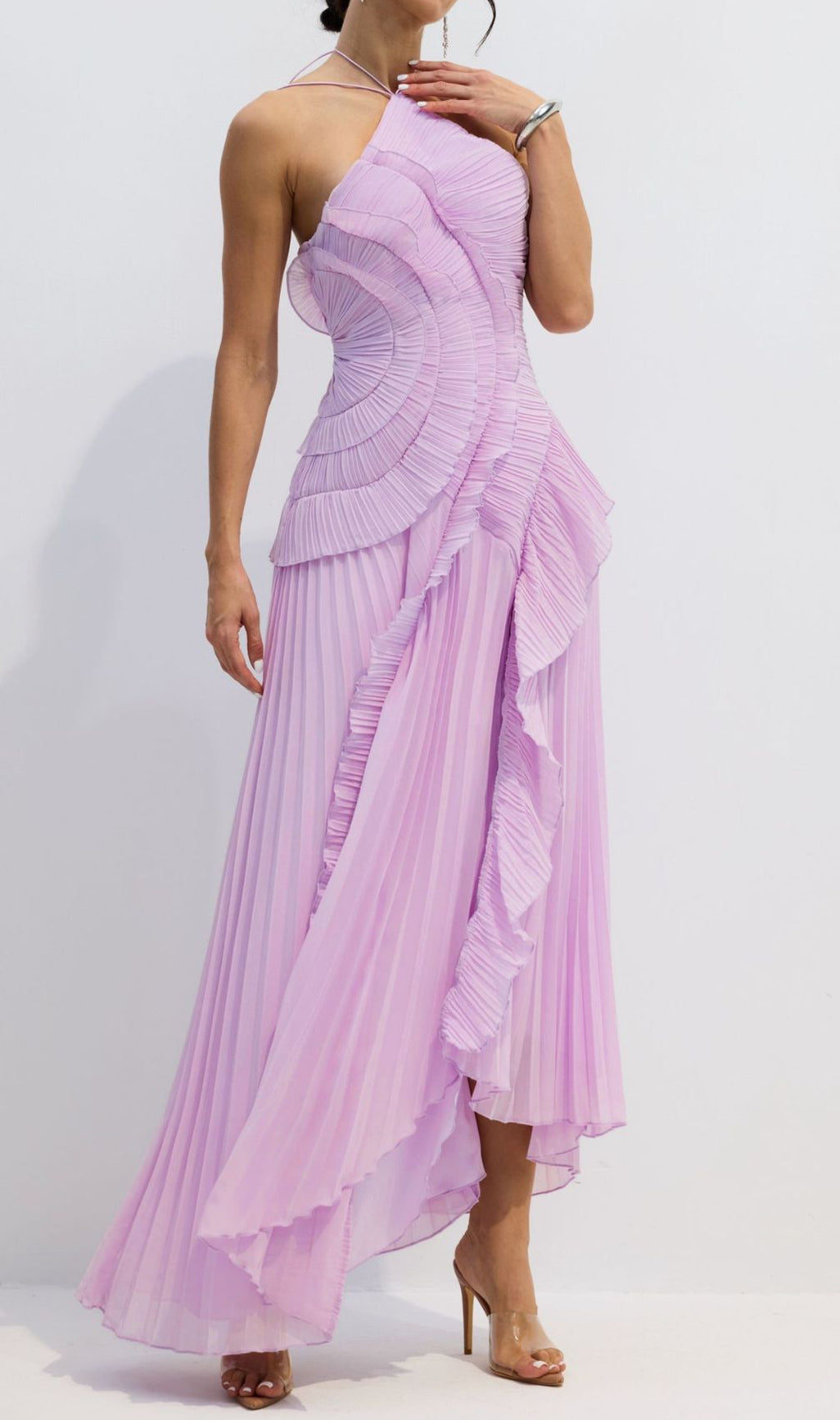 Finneas Purple Halter Pleated Maxi Dress