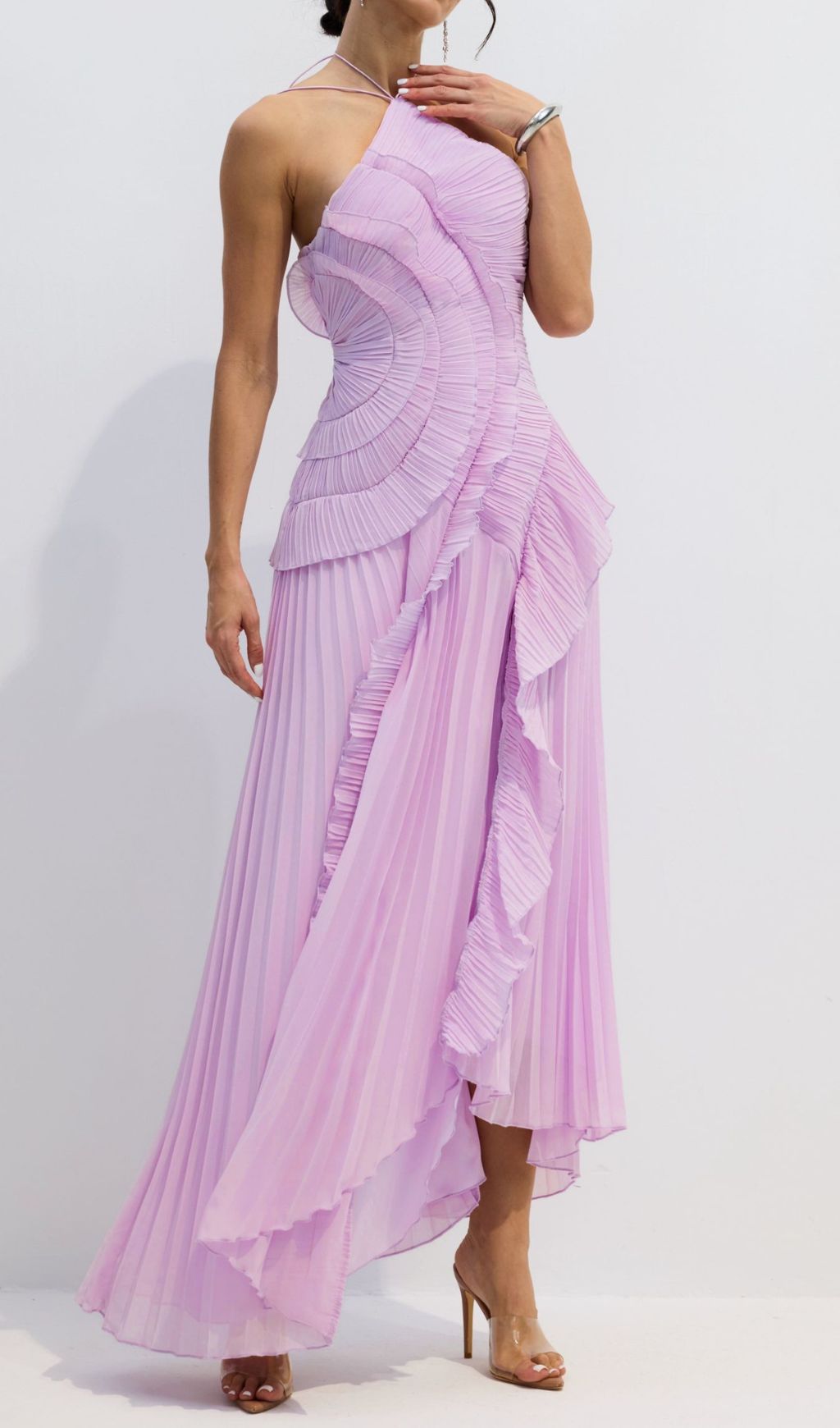 Finneas Purple Halter Pleated Maxi Dress