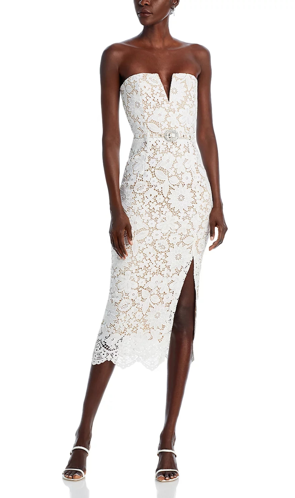 Charlotte Strapless Embroidery Midi Dress