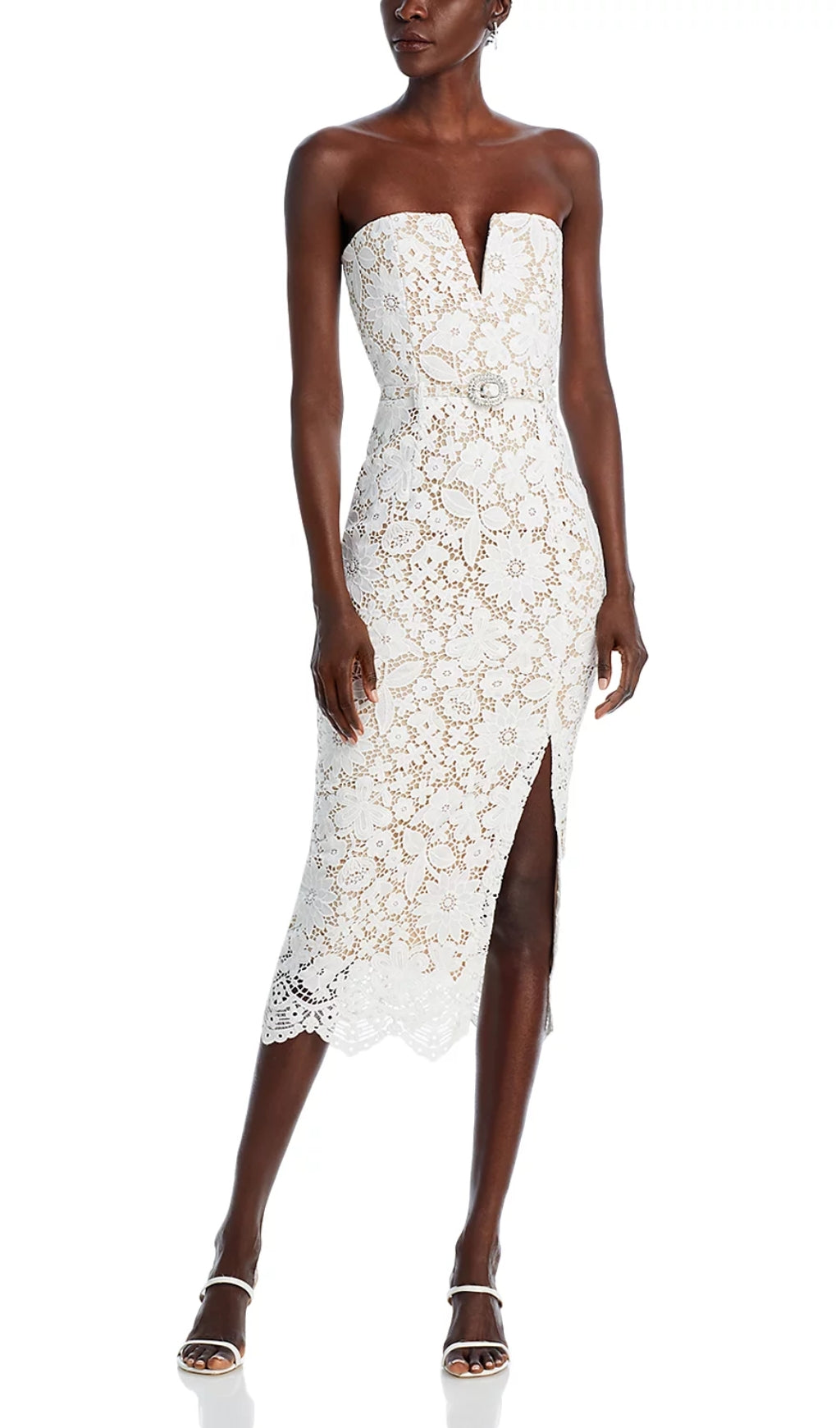 Charlotte Strapless Embroidery Midi Dress