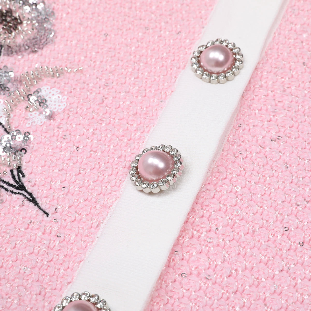 Chic Pink Sequin Knit Cardigan & Midi Skirt Set