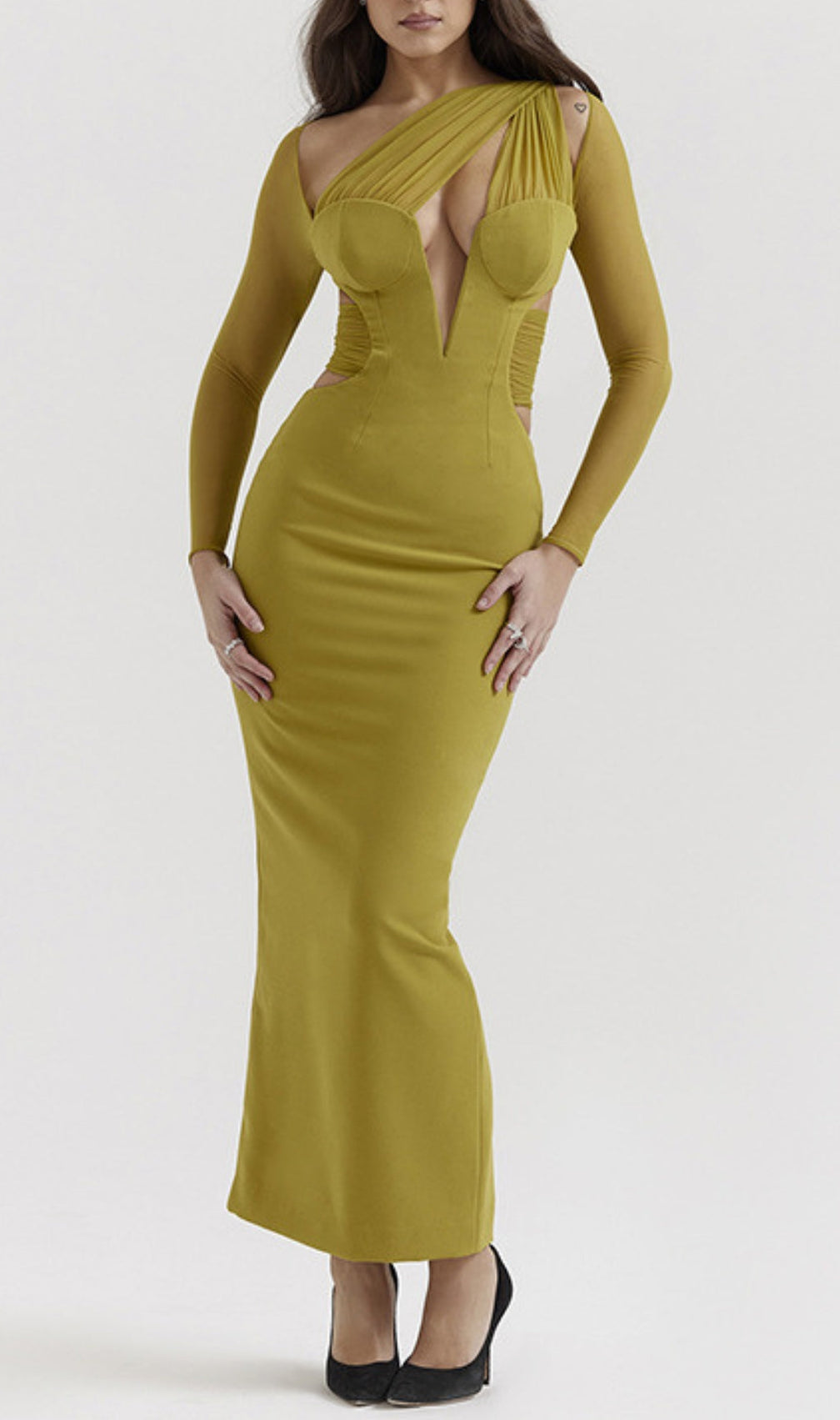 Annette Chartreuse Plunge Maxi Dress