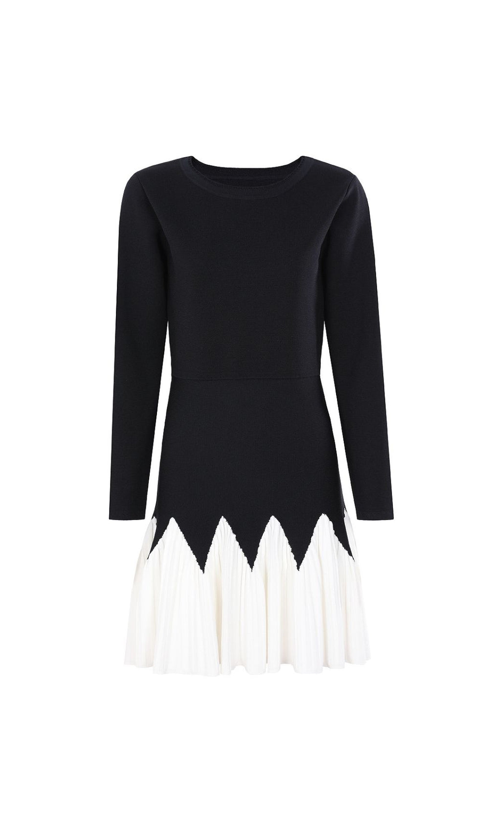 Julinka Chic Two-Tone Knit Pleated Mini Dress | Black & White Scallop Design