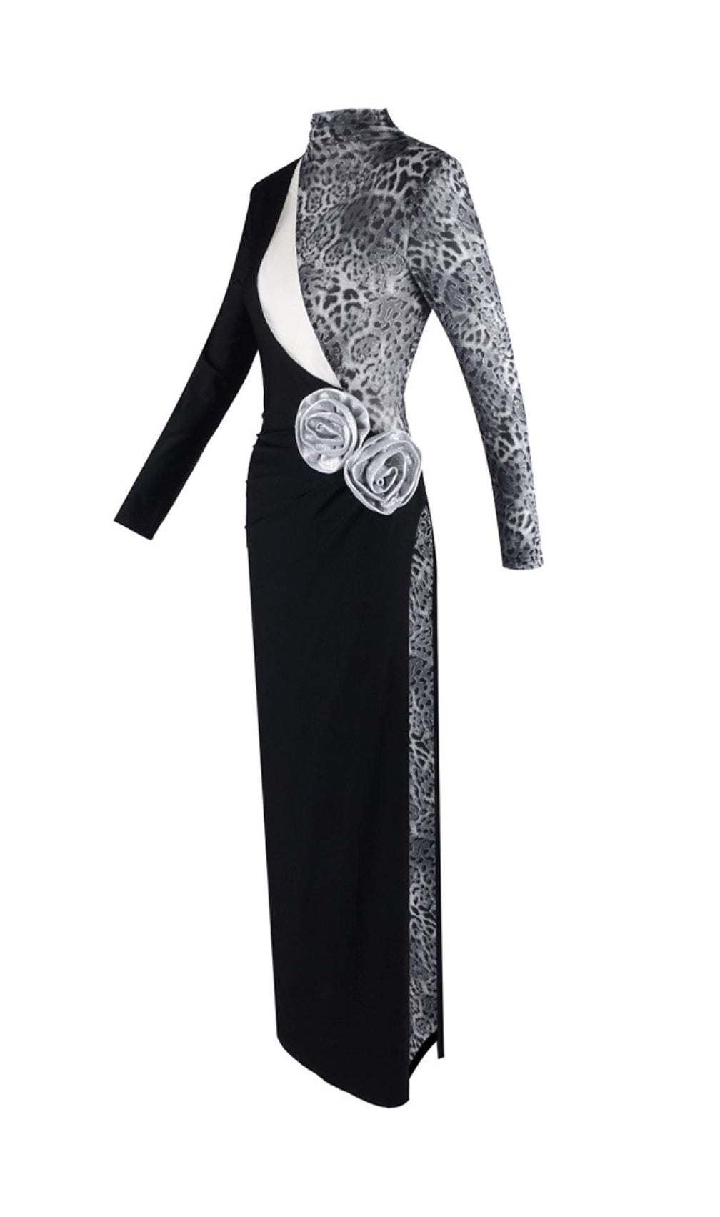 Faye Black Leopard Flower Maxi Dress