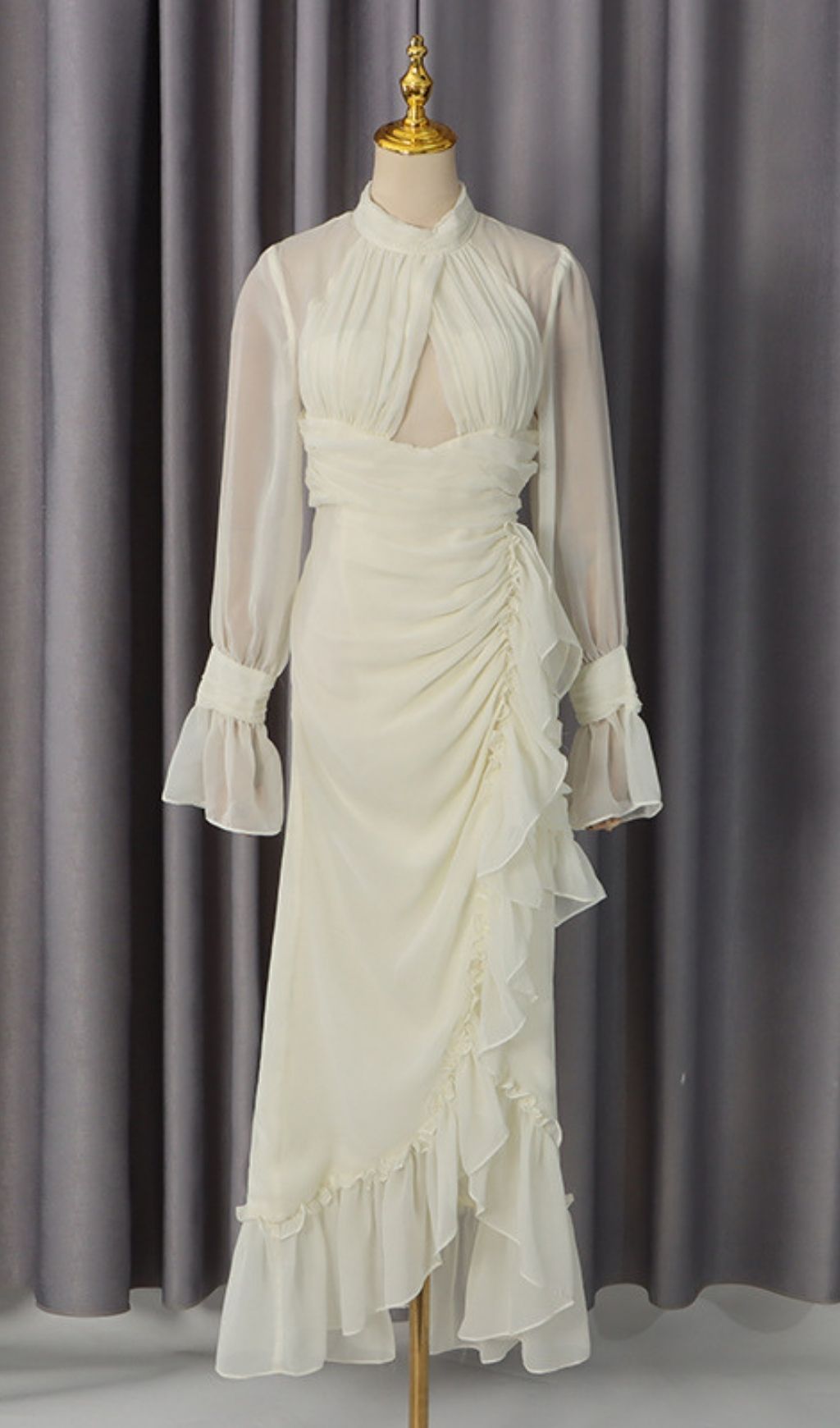 Kirsi Long Sleeve Ruched Ruffle Maxi Dress