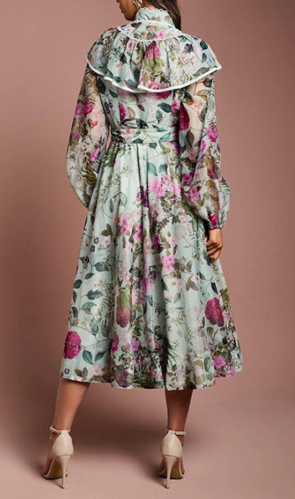 Hesper Flower Printed Long Sleeve Midi Dress