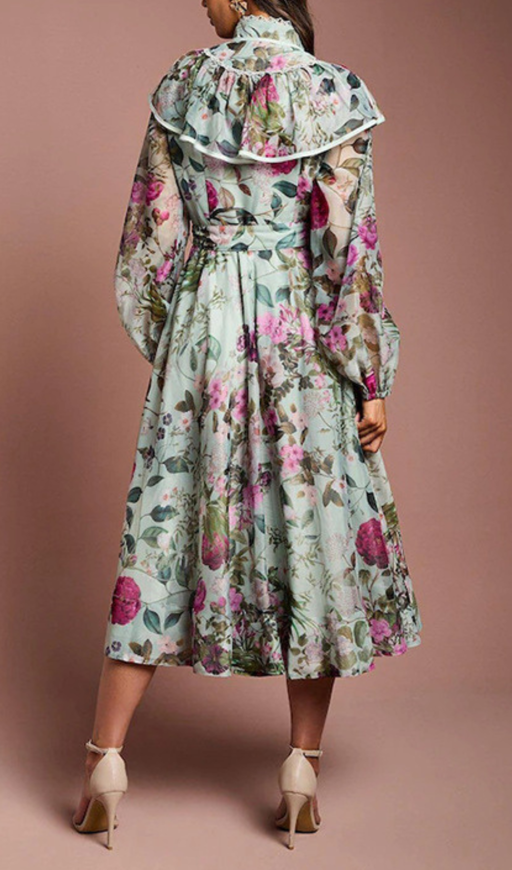 Hesper Flower Printed Long Sleeve Midi Dress