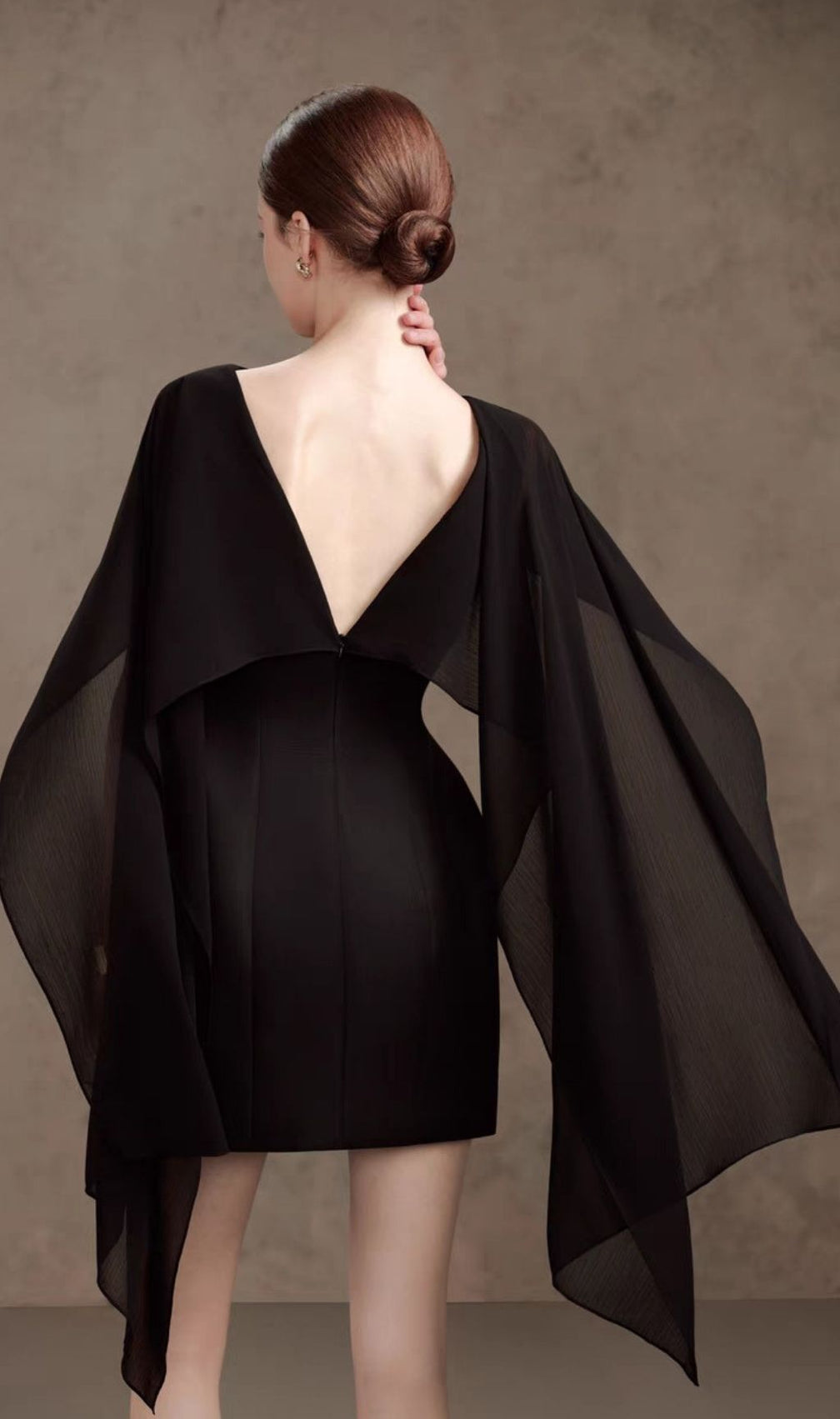 Kenya Bloom Black Floral Mini Dress with Elegant Cape Shawl
