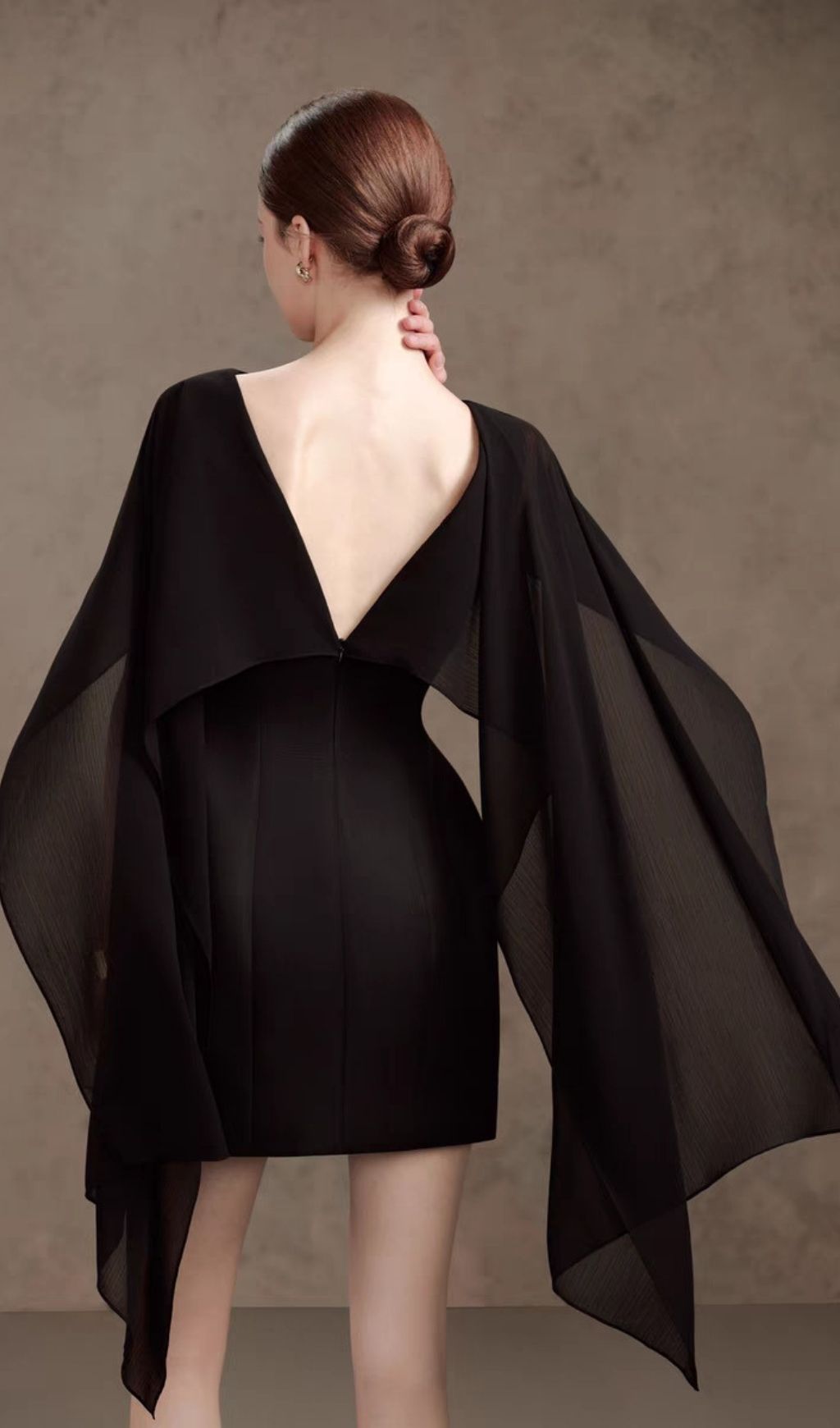 Kenya Bloom Black Floral Mini Dress with Elegant Cape Shawl