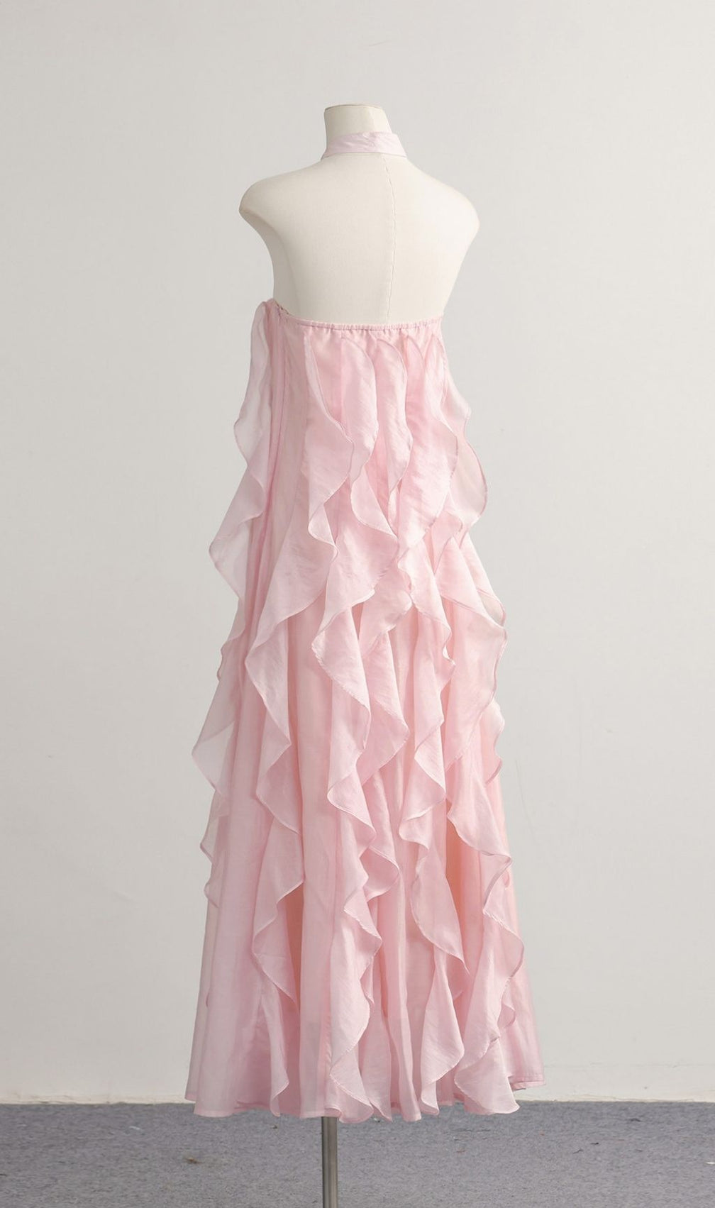 Kora Pink Halter Ruffle Maxi Dress