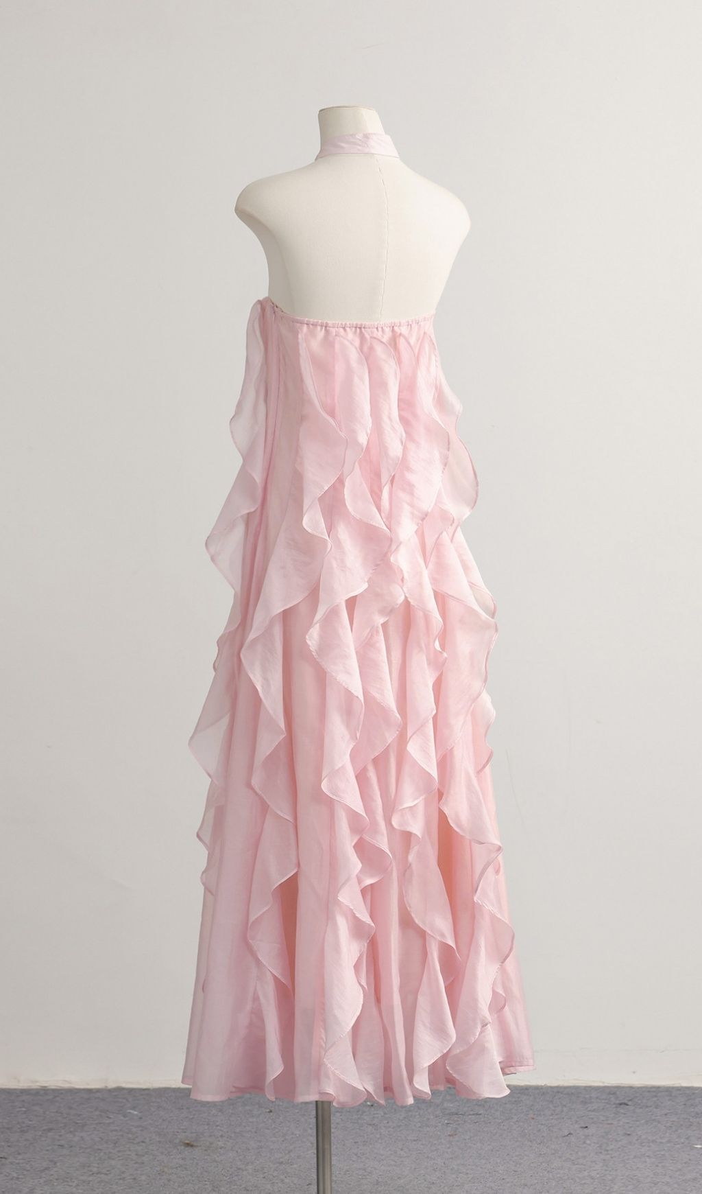 Kora Pink Halter Ruffle Maxi Dress