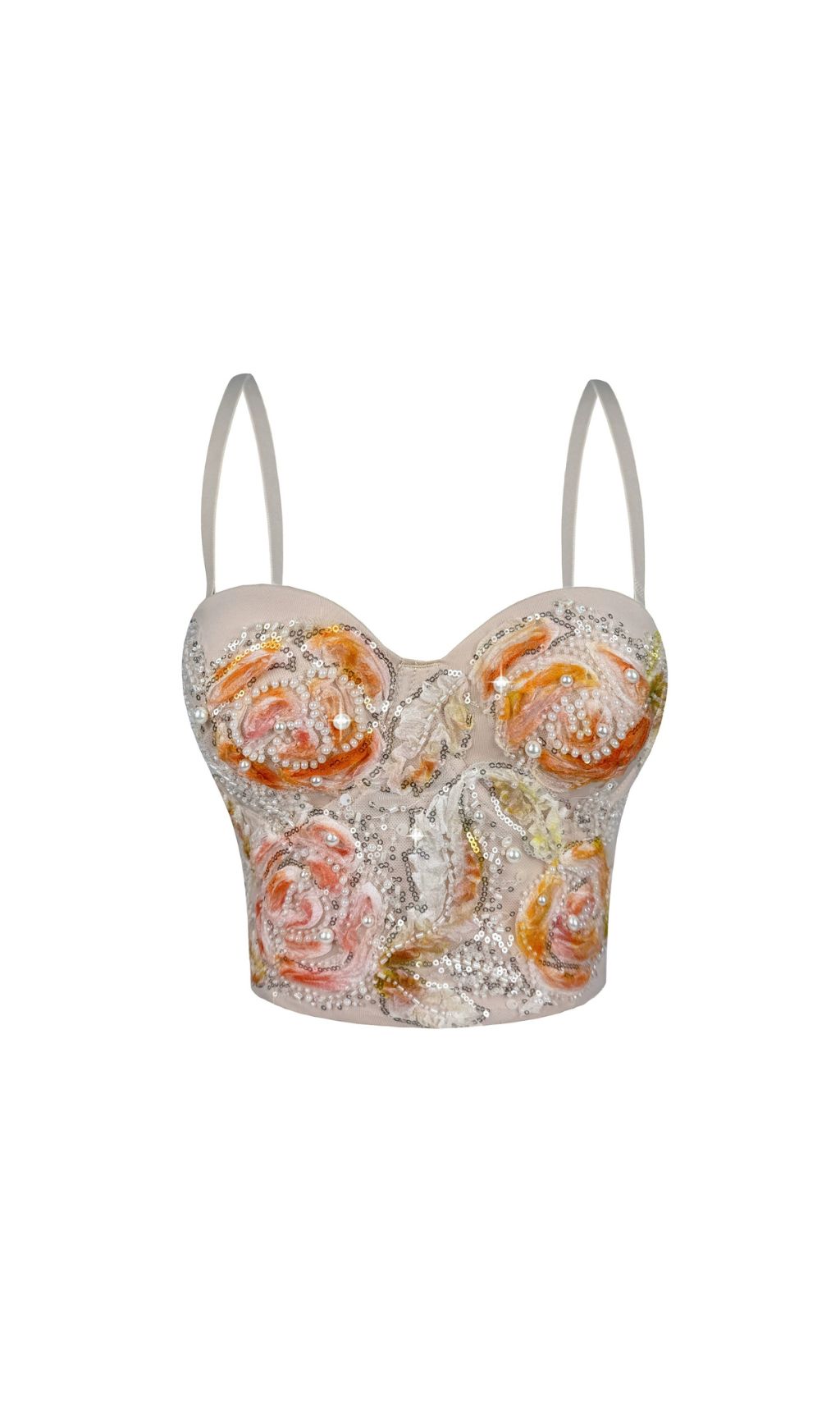 Hazina Floral Sequin & Pearl Embroidered Bustier Crop Top - Dazzling Party & Festival Glam