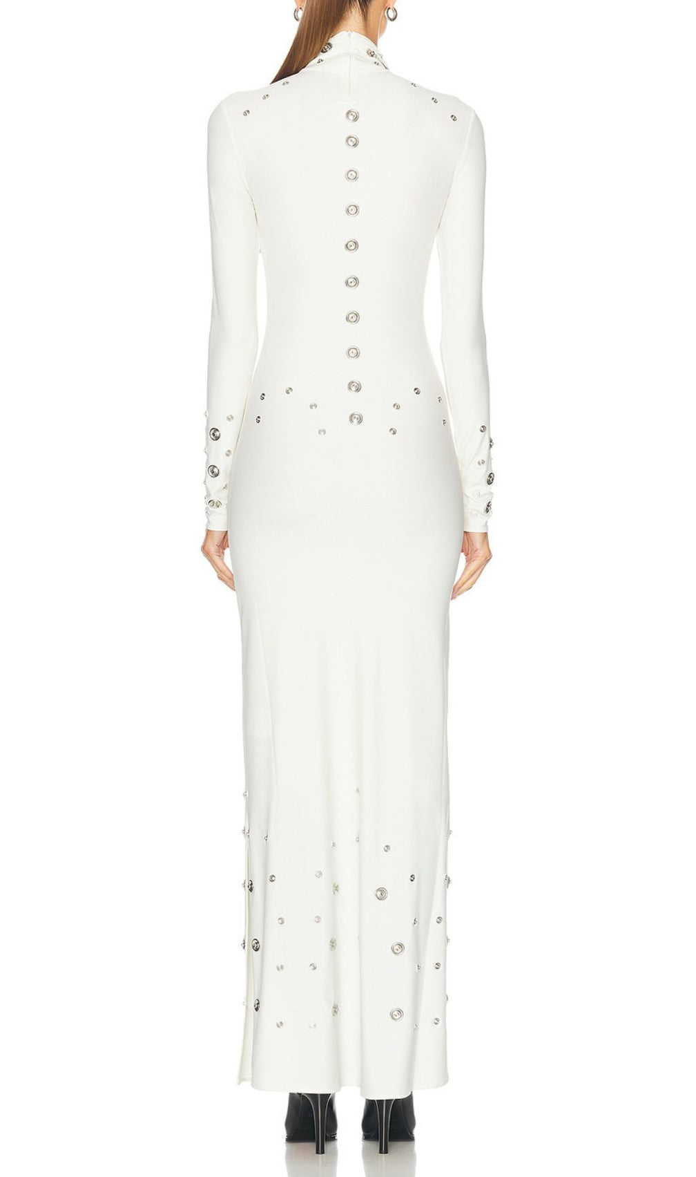 Ishana White Embellished Mock Neck Maxi Gown - Long Sleeve Formal Dress