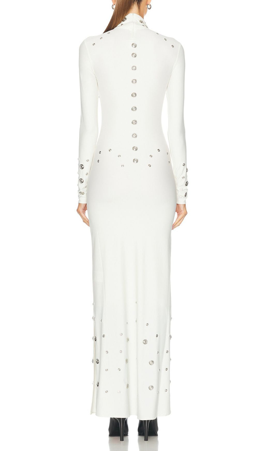 Ishana White Embellished Mock Neck Maxi Gown - Long Sleeve Formal Dress