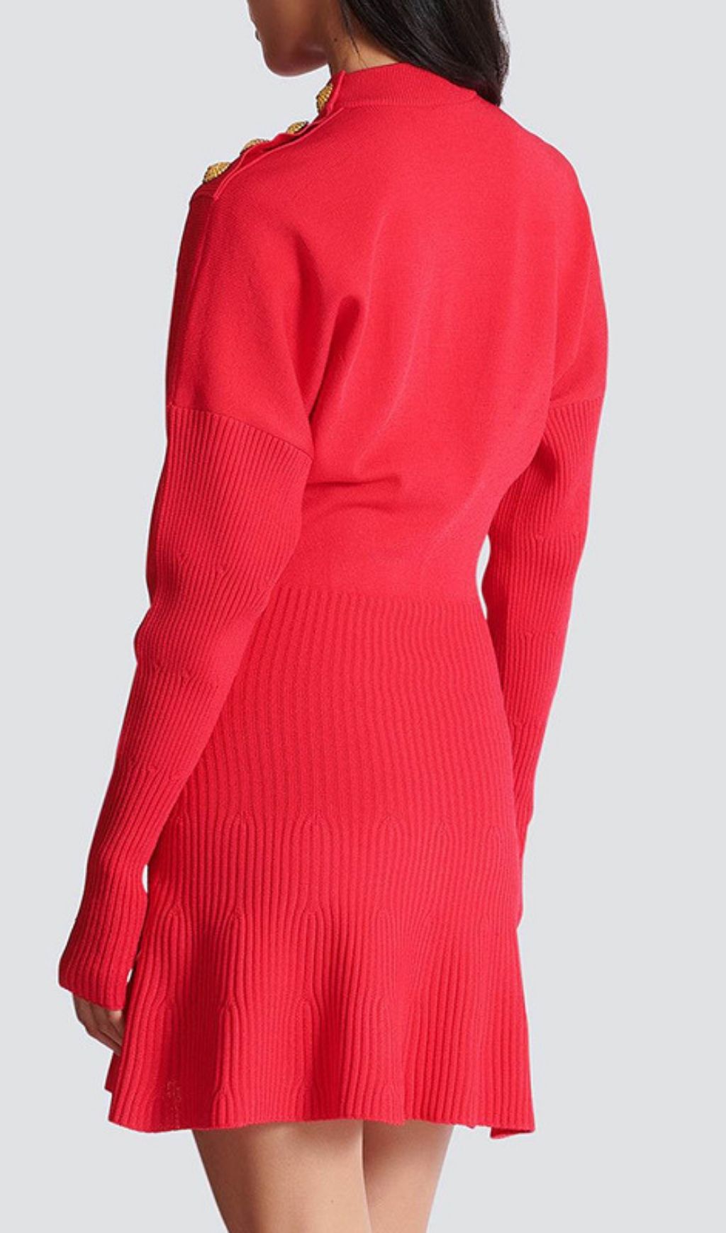 Kamryn Chic Red Ribbed Knit Mini Dress | Gold Button Long Sleeve
