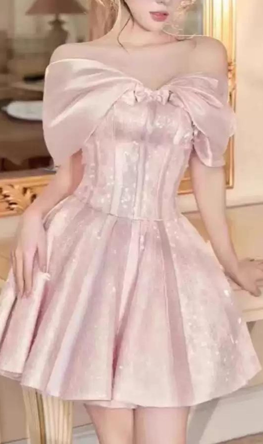 Baroness Pink Corset Off Shoulder Mini Dress