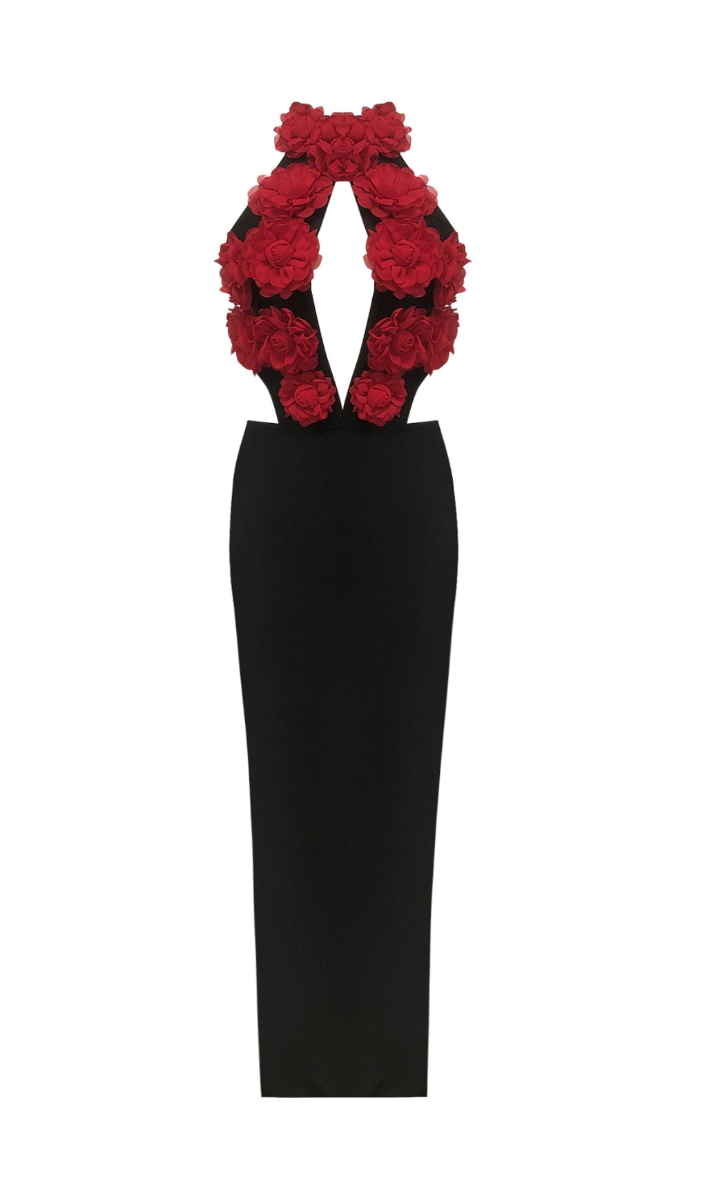 Eydie Black Halter Flower Bandage Maxi Dress