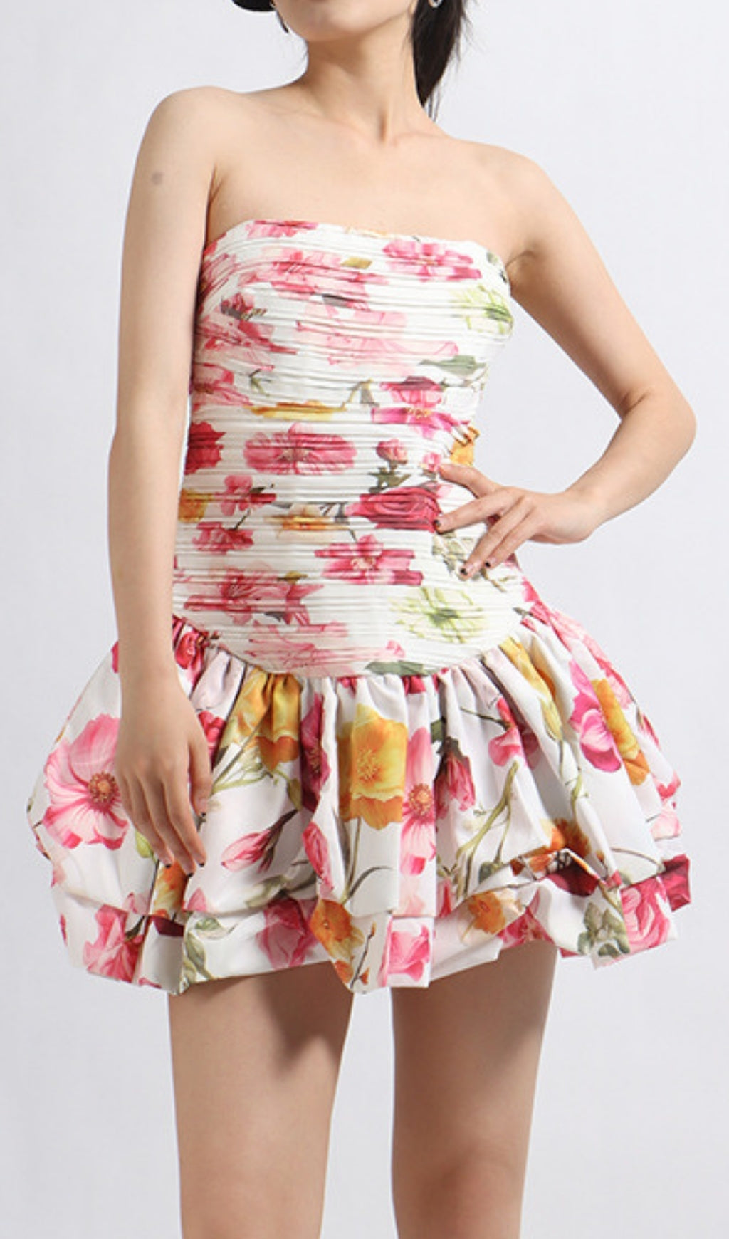 Elara Strapless Floral Printed Mini Dress