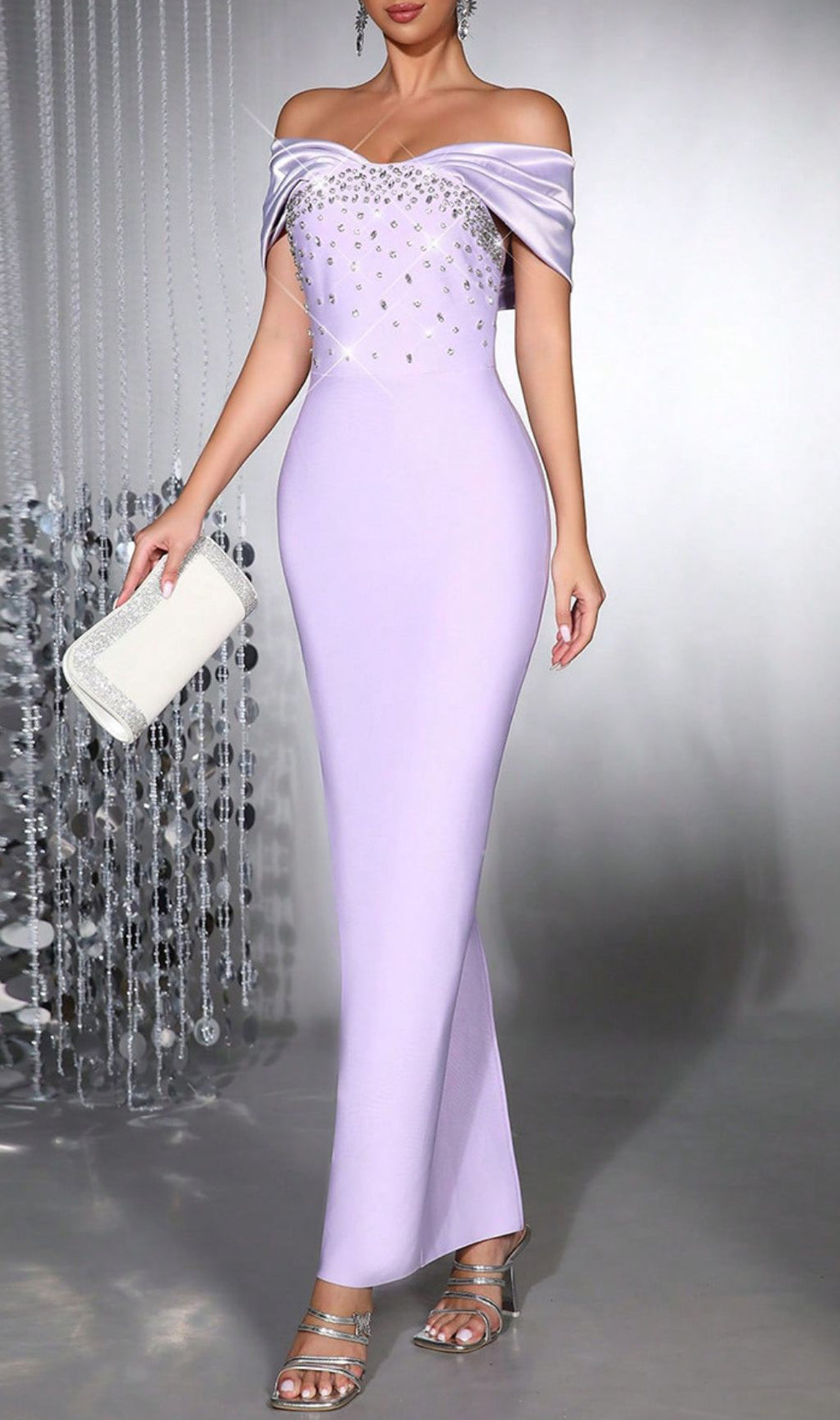 Haf Lavender Embellished Off-Shoulder Maxi Gown