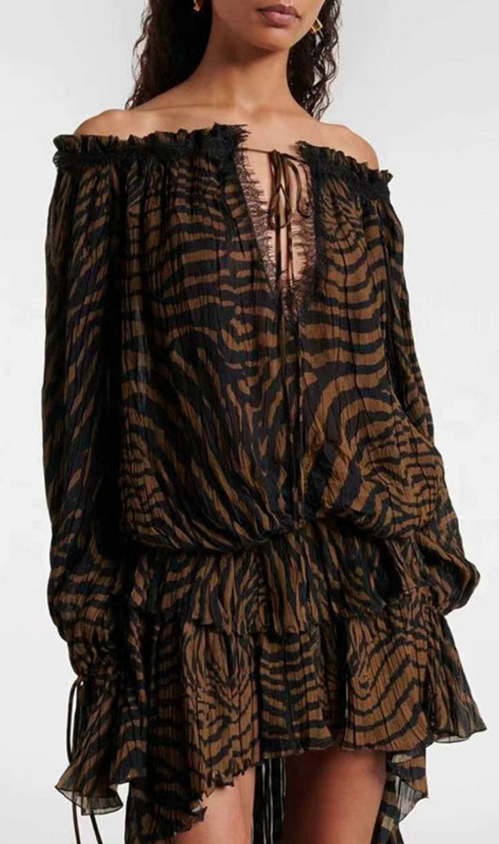Kayoko Glamorous Zebra Print Off-Shoulder High-Low Maxi Dress