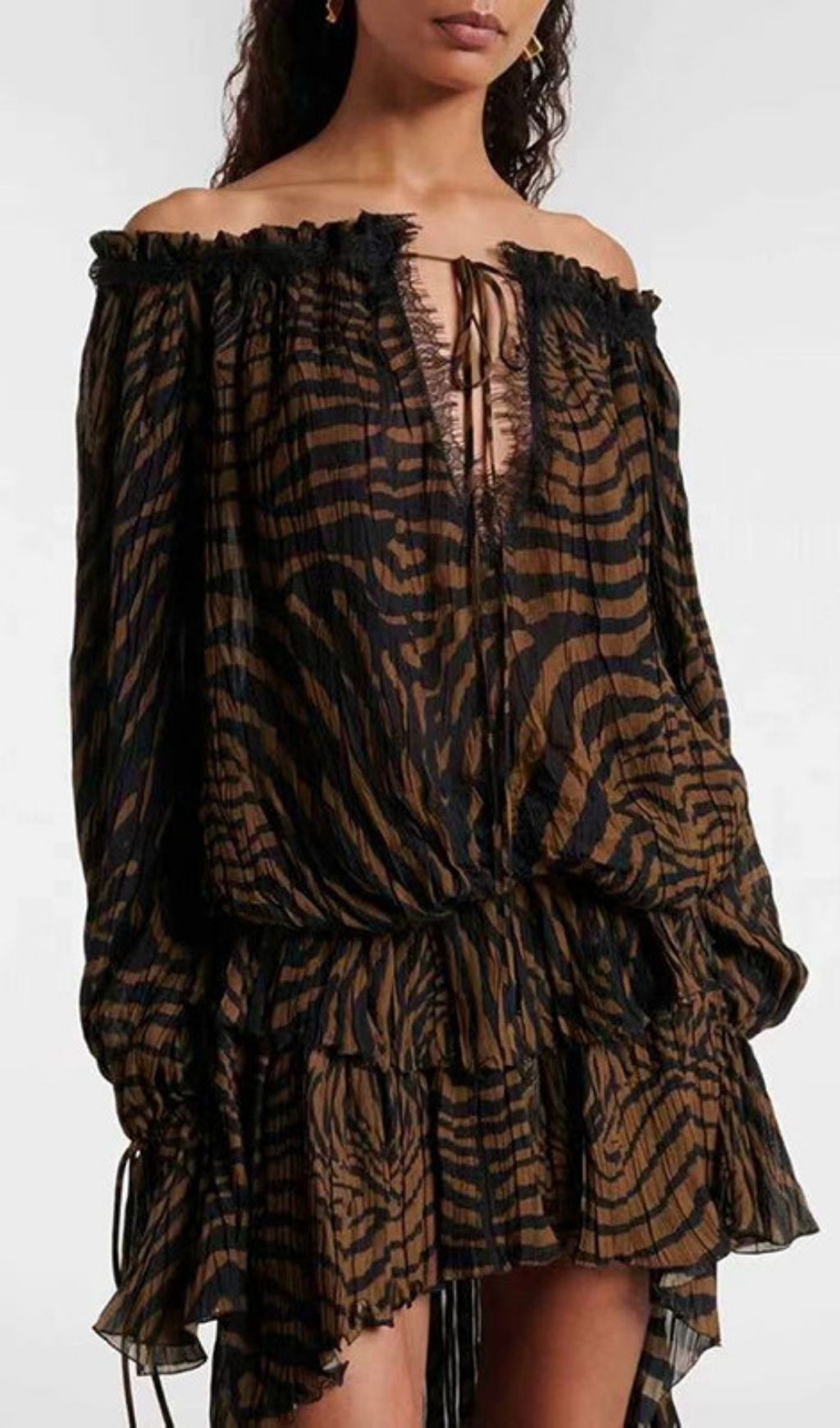 Kayoko Glamorous Zebra Print Off-Shoulder High-Low Maxi Dress