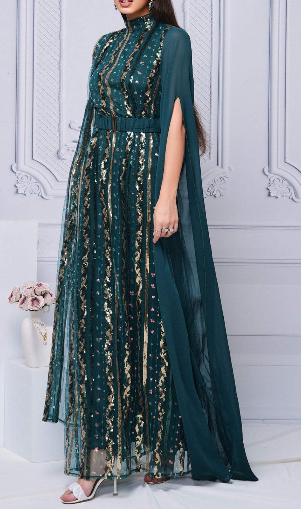 Covey Green Sequin Mesh Maxi Dress