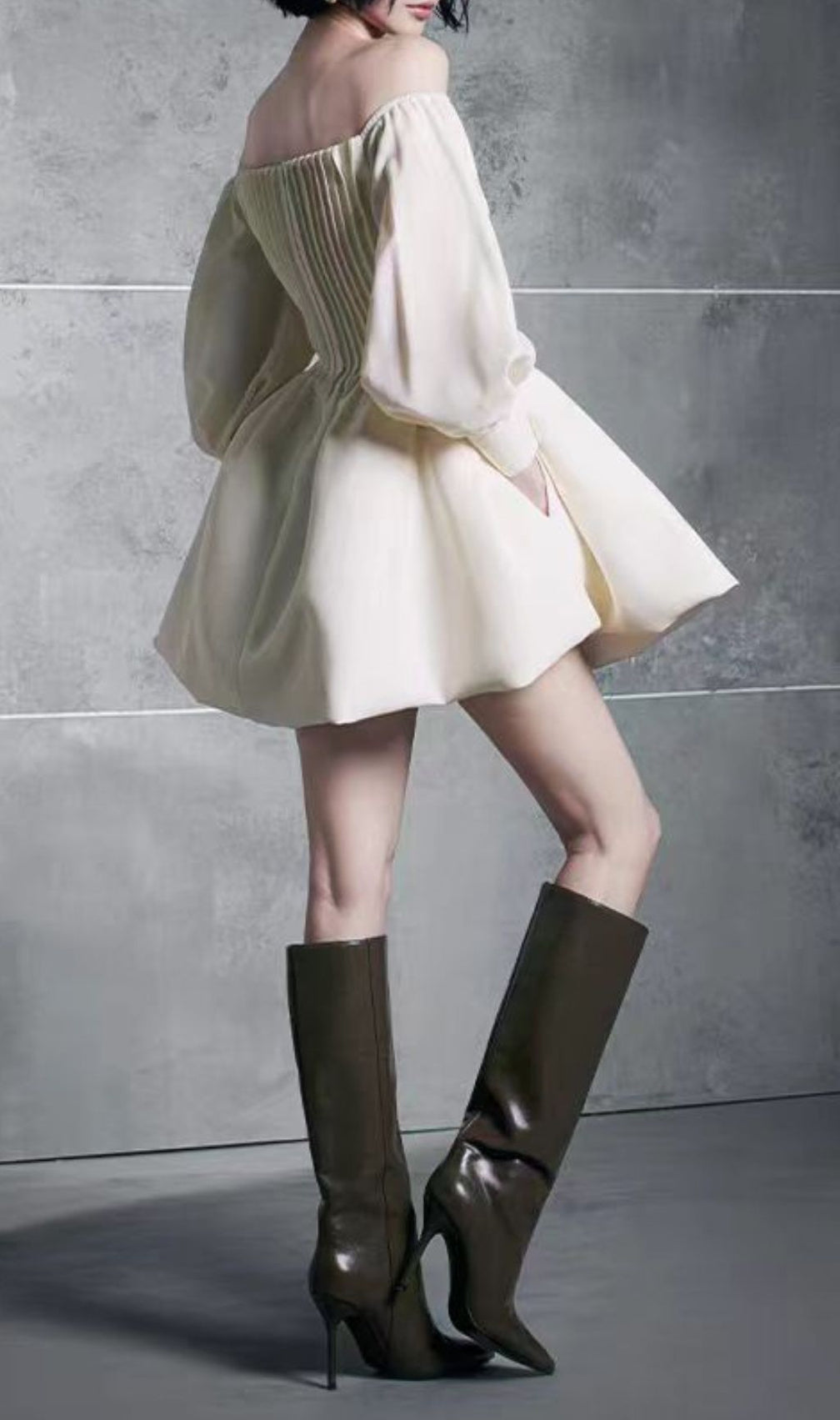 Hotaru Chic Off-Shoulder Pleated Mini Dress