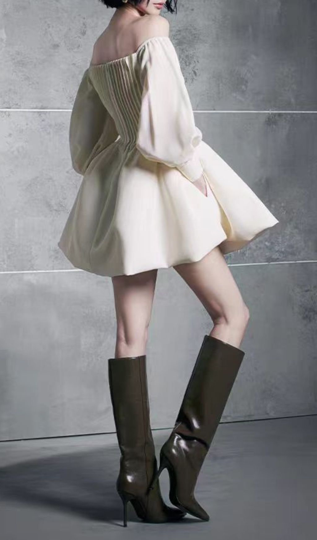 Hotaru Chic Off-Shoulder Pleated Mini Dress